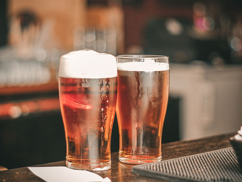 draft beers on countertop